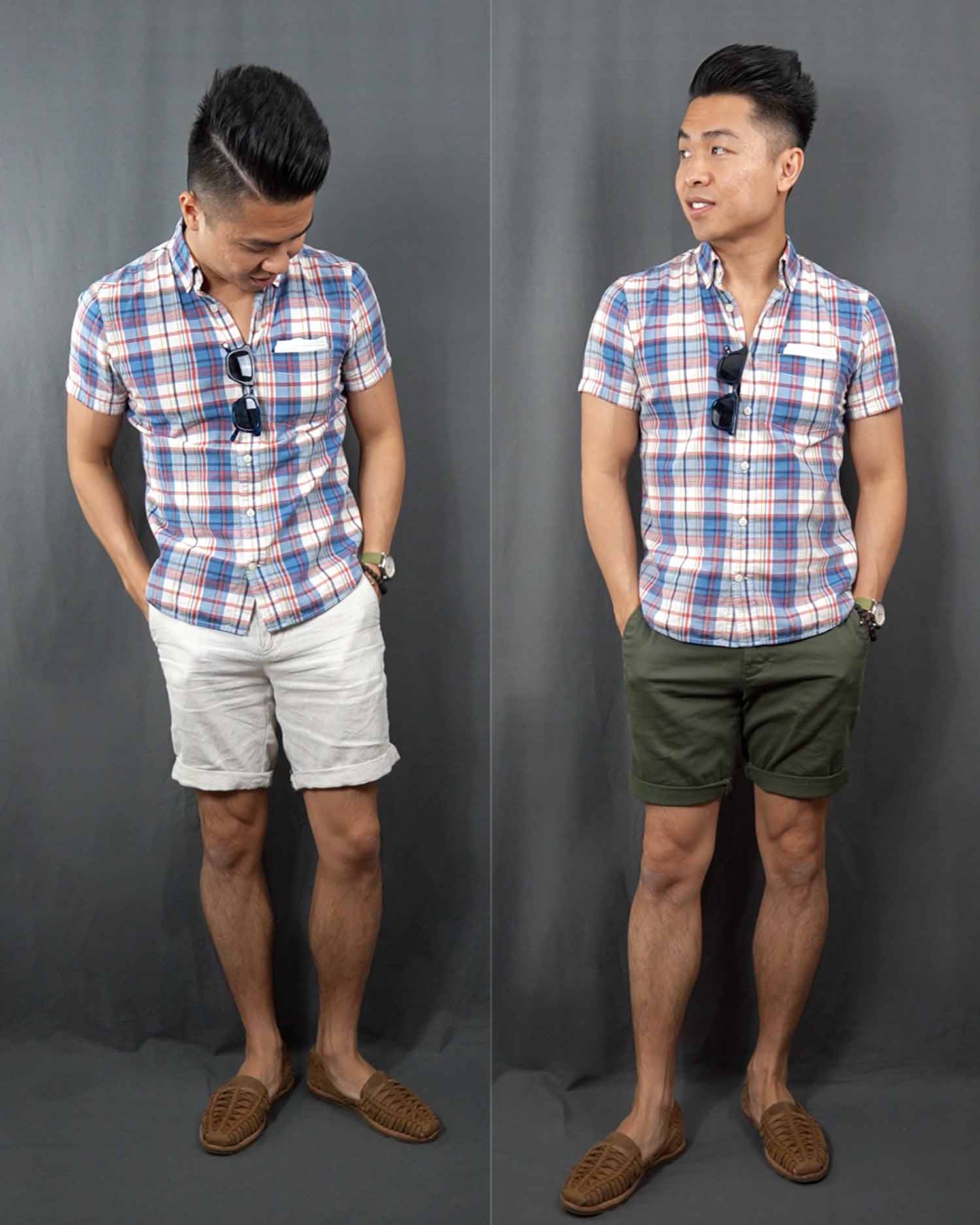 Madras Short Sleeve Button Down Shirt Outfit