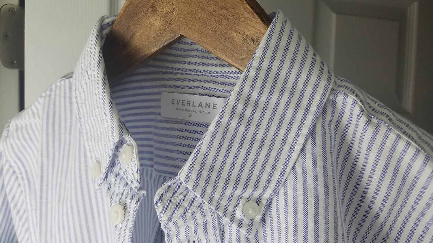 Everlane Japanese Slim Fit White Blue Stripe Oxford Shirt