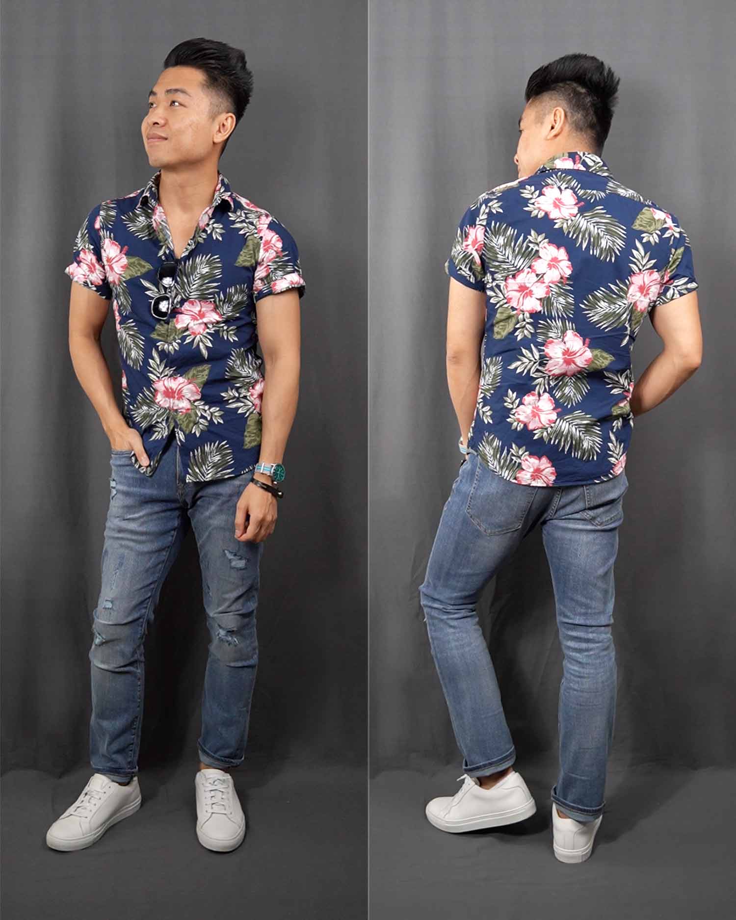 Floral Print Short Sleeve Button Down Shirt Outfit