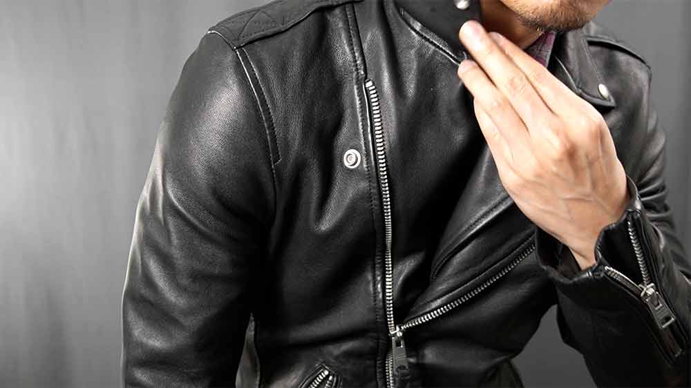 button down leather jacket lapels