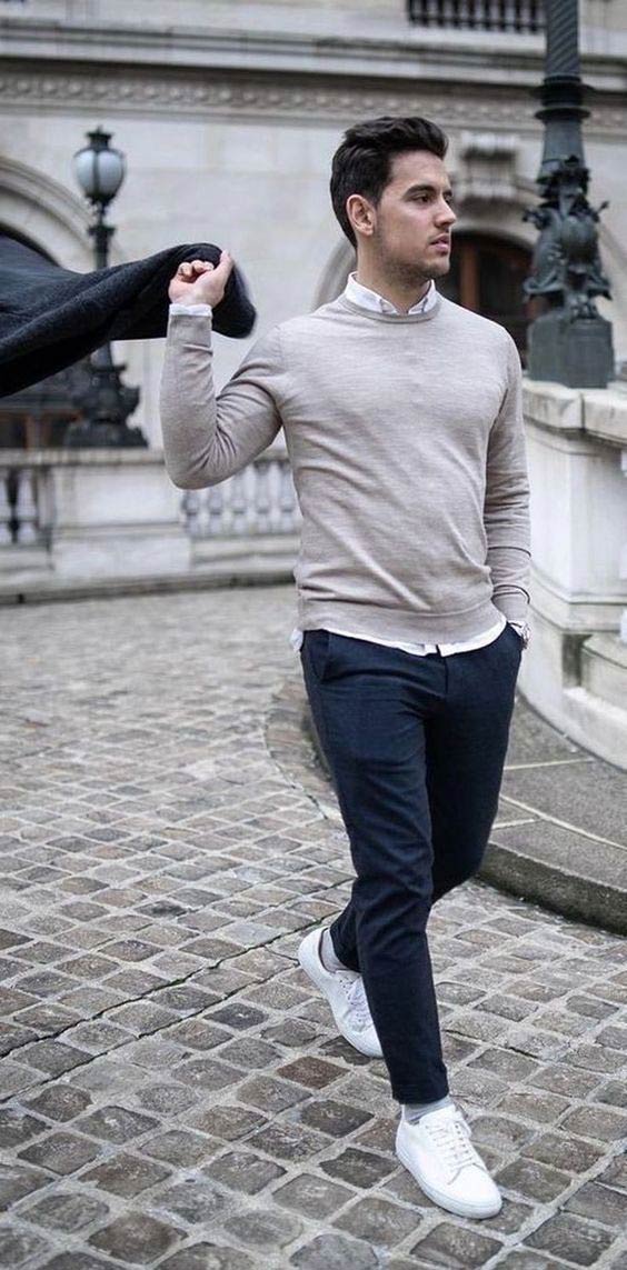 white sneakers with chinos outfit 1