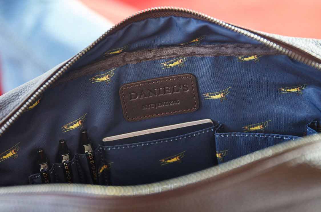 daniels leather bag airplane motif