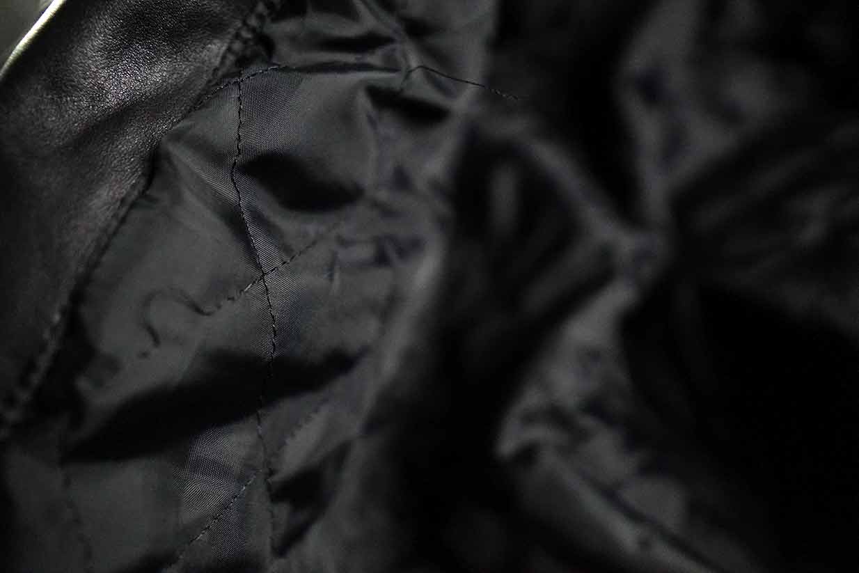 black leather jacket quilted lining errant threads