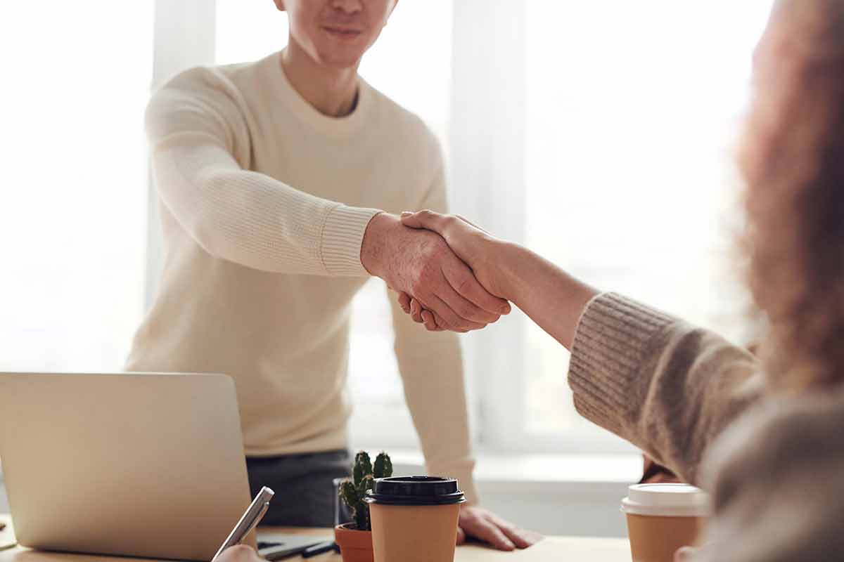 casual job interview handshake