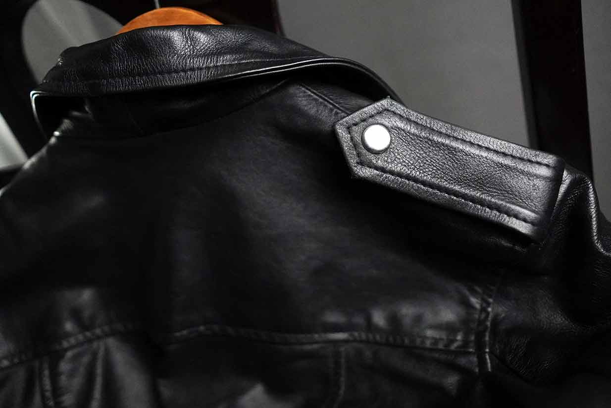furton black leather jacket shoulder epaulettes