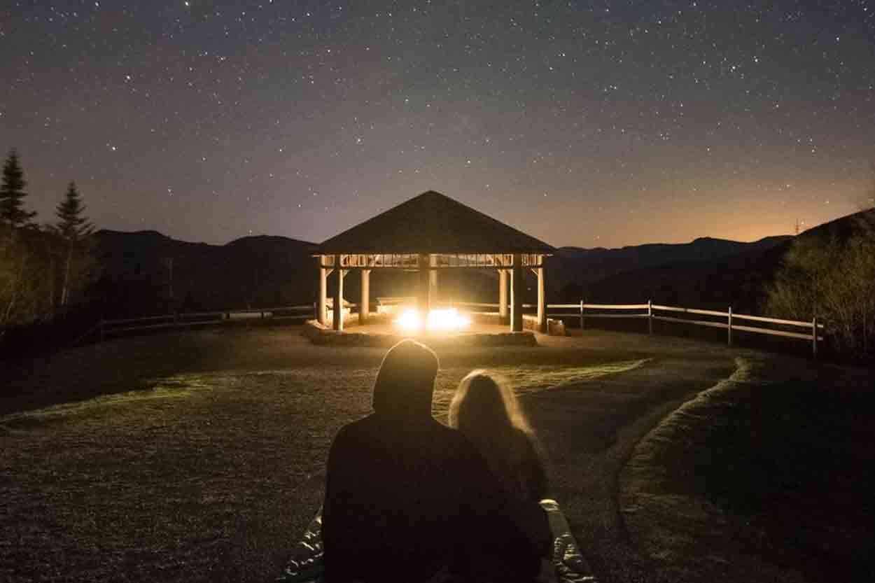 male and female couple stargazing date