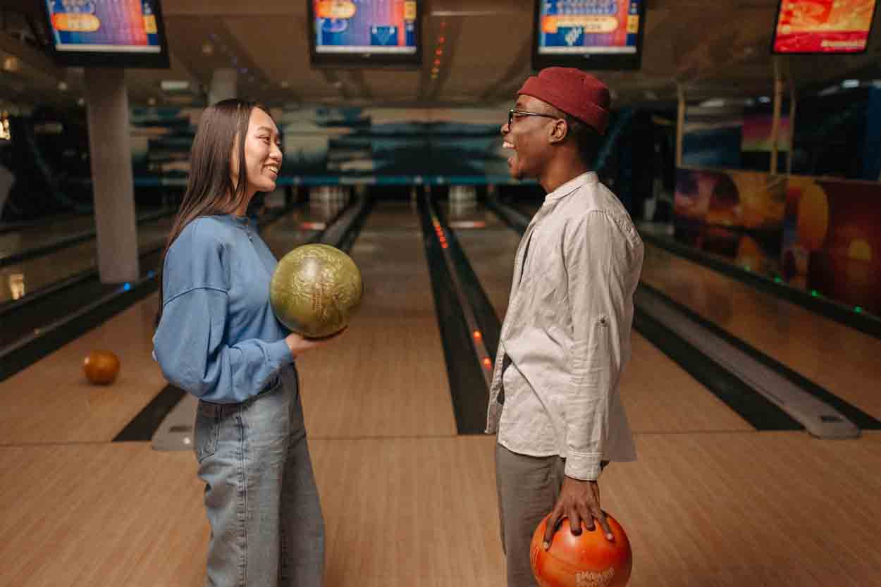 man and woman bowling date idea