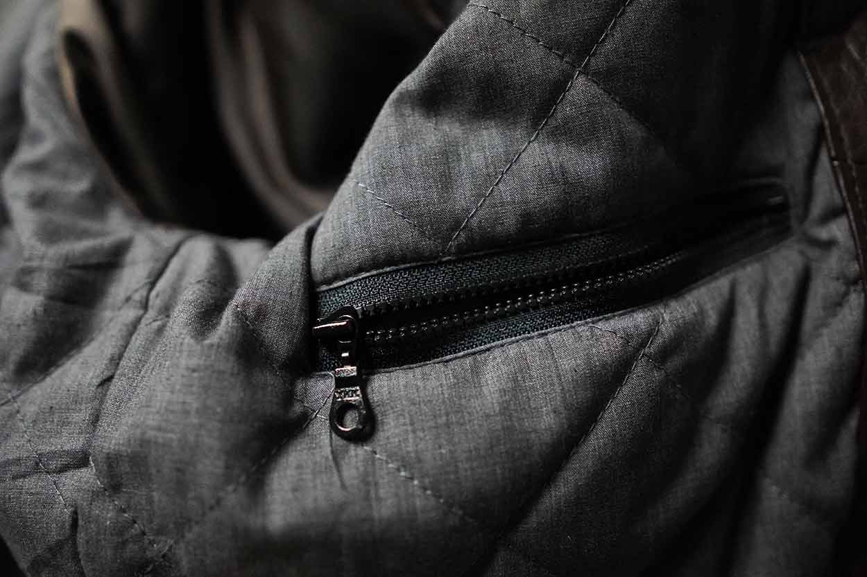 lambskin leather jacket interior pocket zipper detail