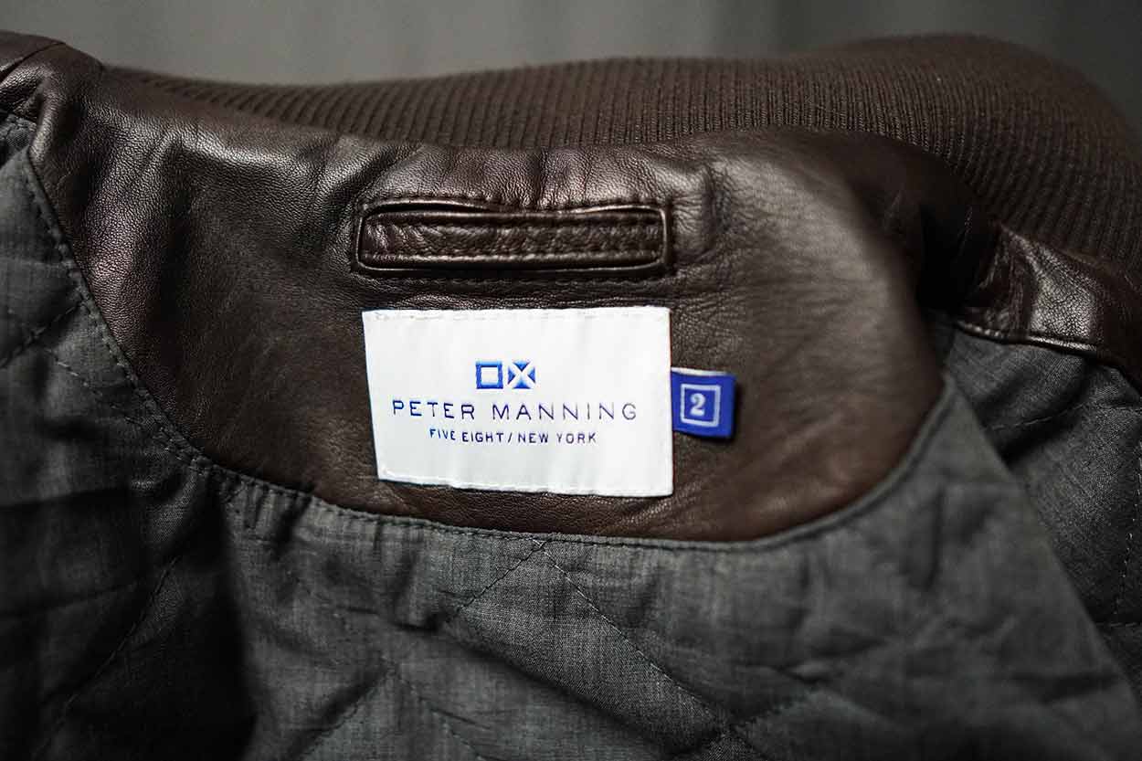peter manning leather jacket tag sizing detail