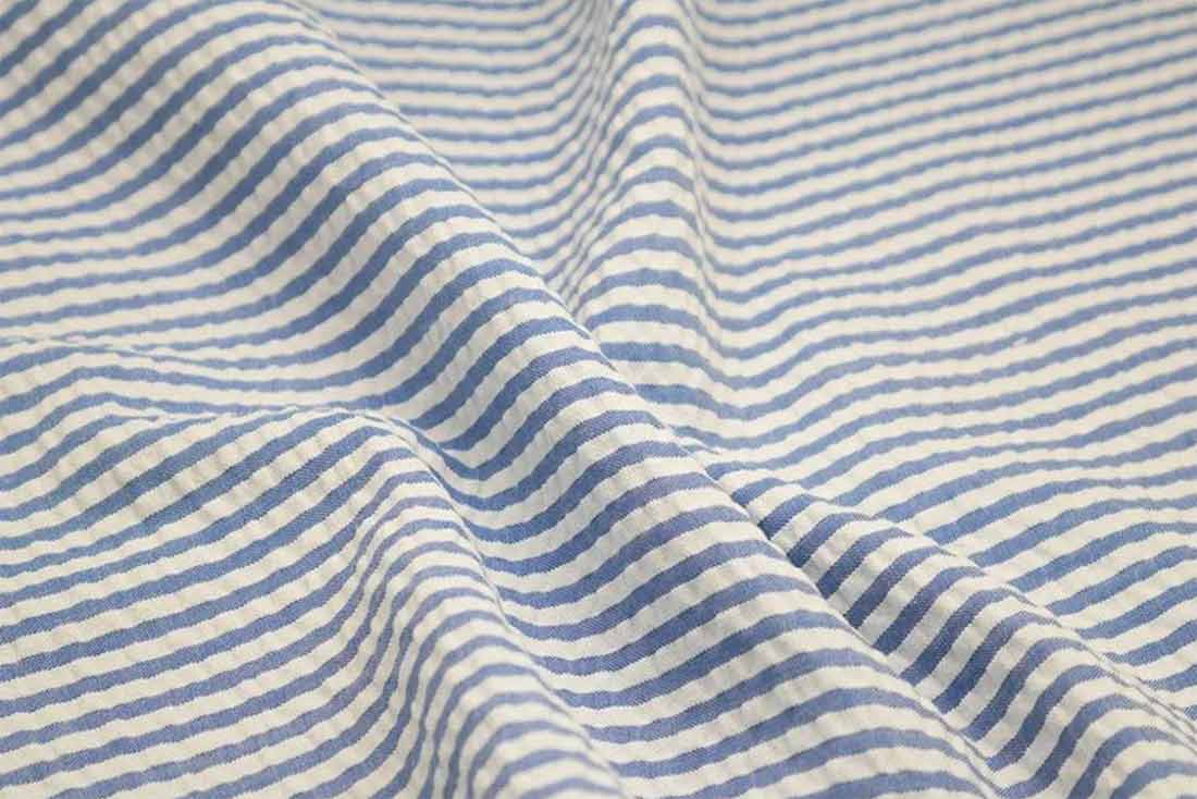 seersucker wrinkled classic blue white stripe