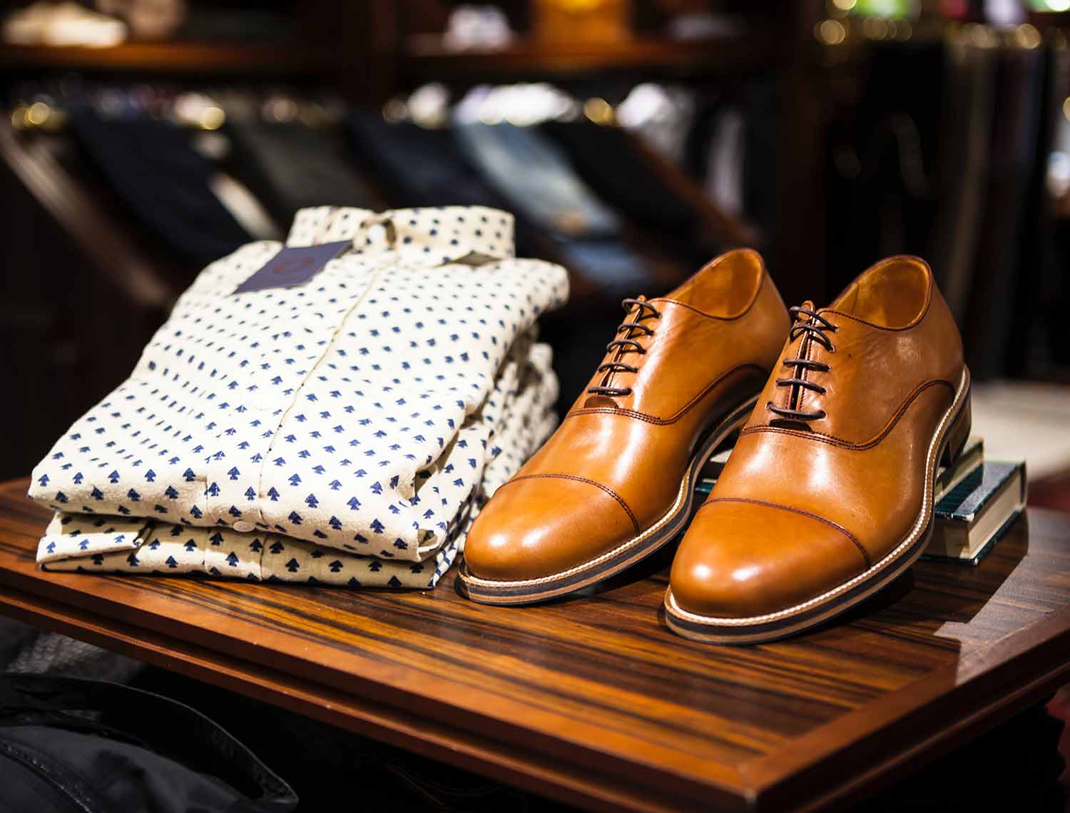 dotted dress shirts brown cap toe derby