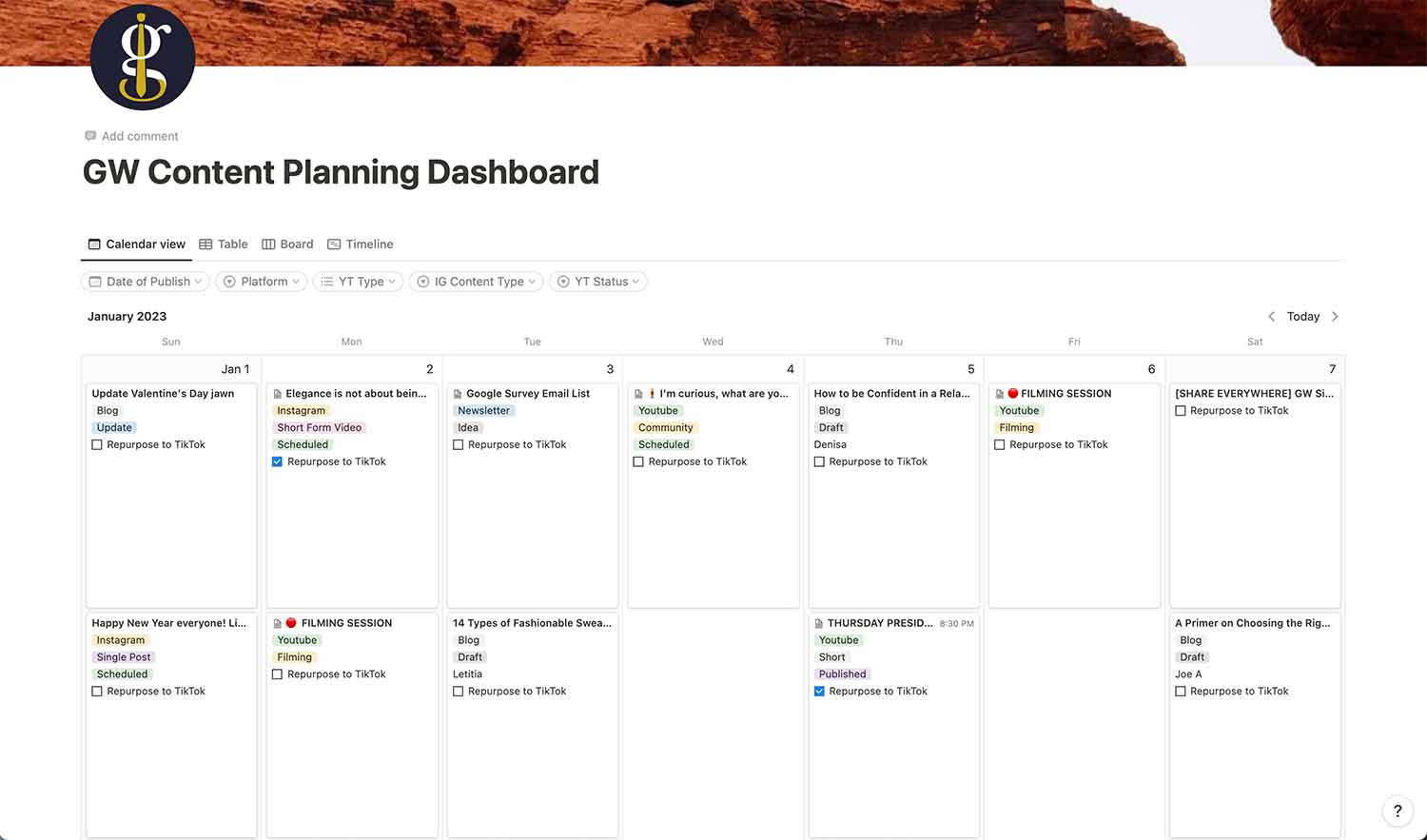 gw content planning dashboard notion weekly preview