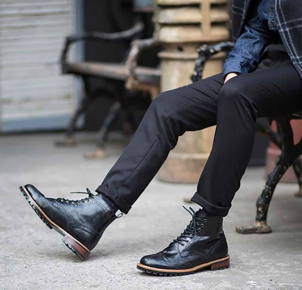 black wingtip boots style