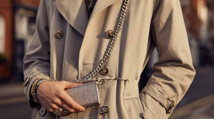 london fashion week slim fit trench coat wallet chain trend